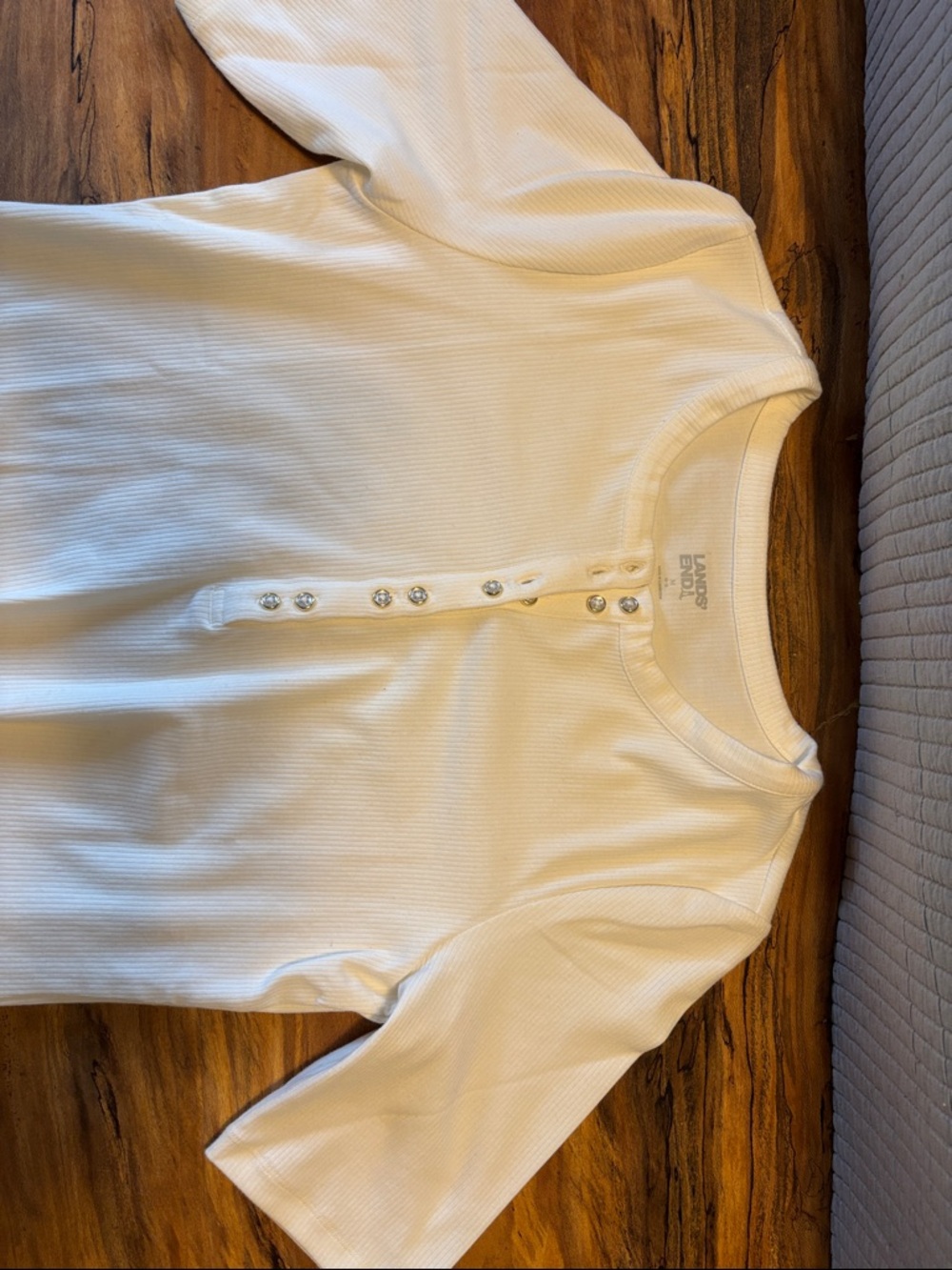 Lands End Cream Ribbed Henley Top Size M